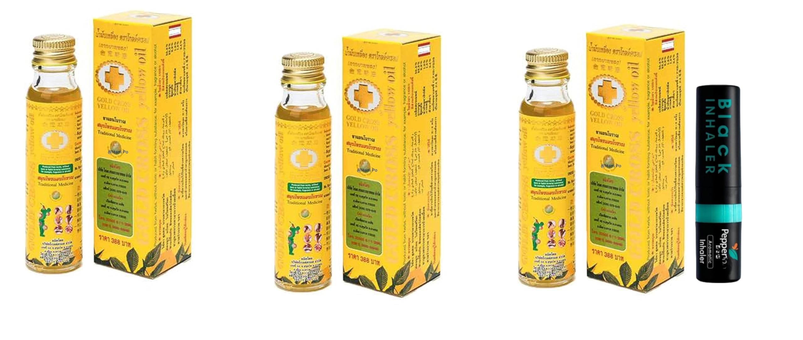 HANI PO™ 3* Gold Cross Thai Herbal Yellow Oil, 24ml - 1X Black